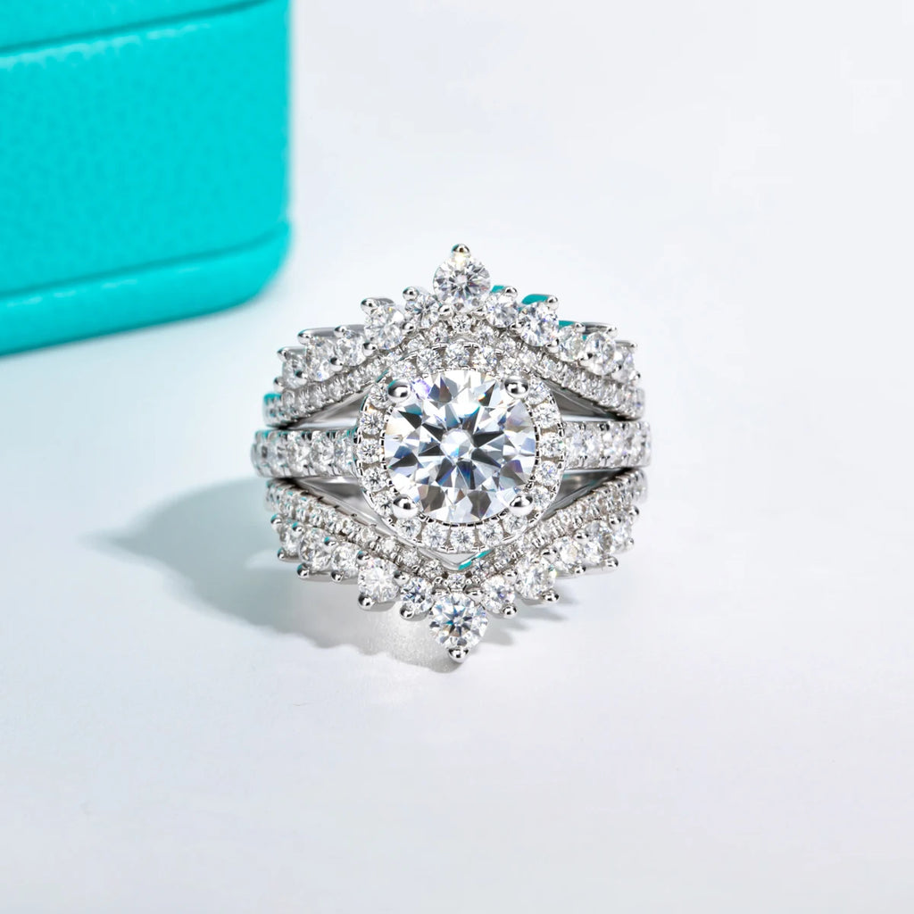 AnuJewel 2ct D Color Moissanite Halo Engagement Ring – 925 Sterling Silver Wedding Band