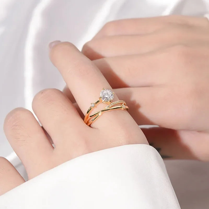 TFGLBU 0.8CT VVS Moissanite Ring – Excellent Cut, Gold-Plated 925 Sterling Silver Band