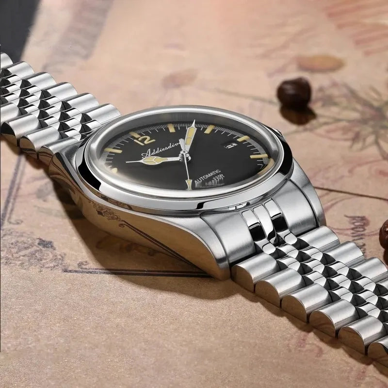 Men’s Automatic Business Watch NH35 Silver Stainless Steel 10ATM Luminous Dial