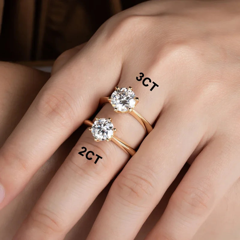 D Color Moissanite Engagement Ring – 3CT, Yellow Gold Plated 925 Sterling Silver, GRA Certified