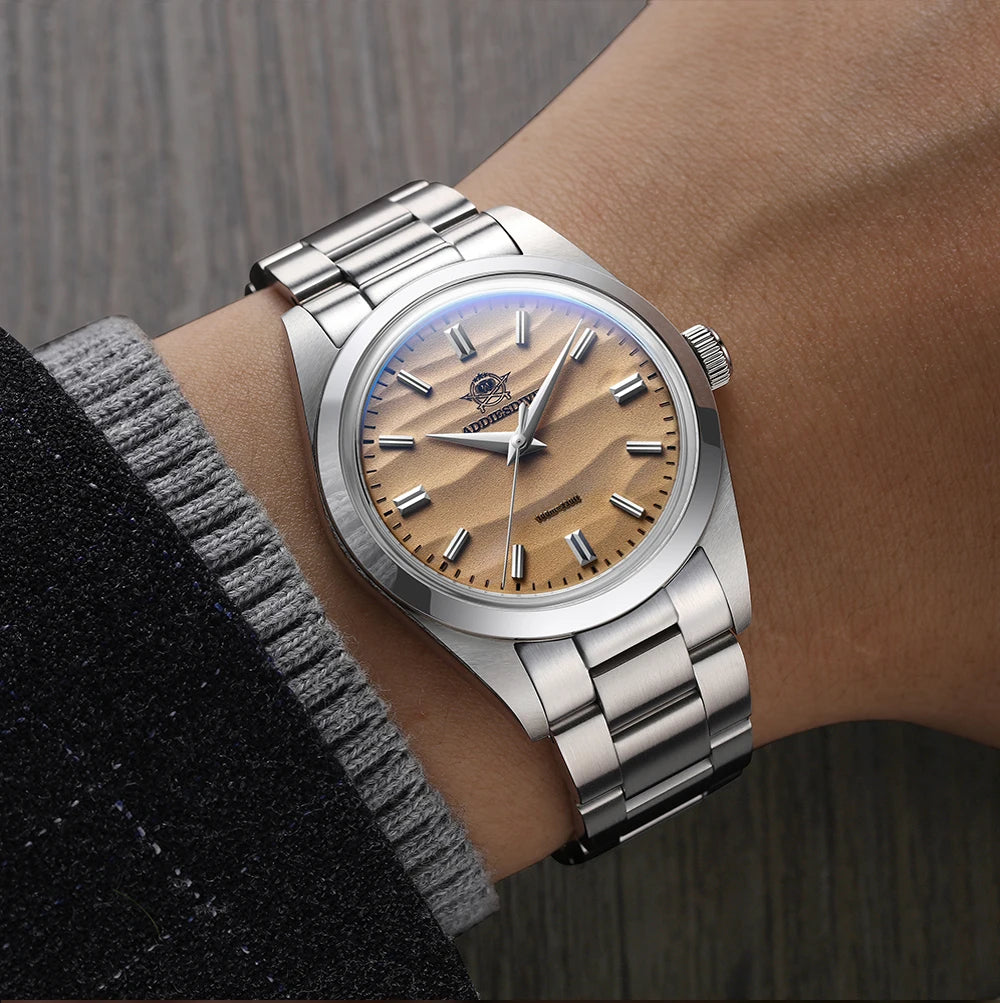 Reloj de Cuarzo Minimalista de Mujer 36mm Esfera Arena del Desierto Acero Inoxidable Resistente al Agua