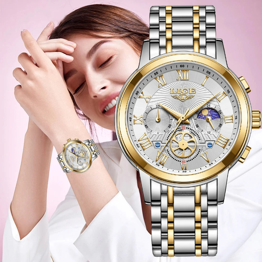 LIGE Luxury Women's Stainless Steel Bracelet Watch – Elegant & Waterproof