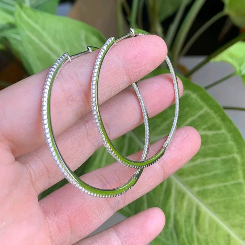 Women’s Moissanite Hoop Earrings 50mm Sterling Silver Full Eternity D Color Sparkling Design