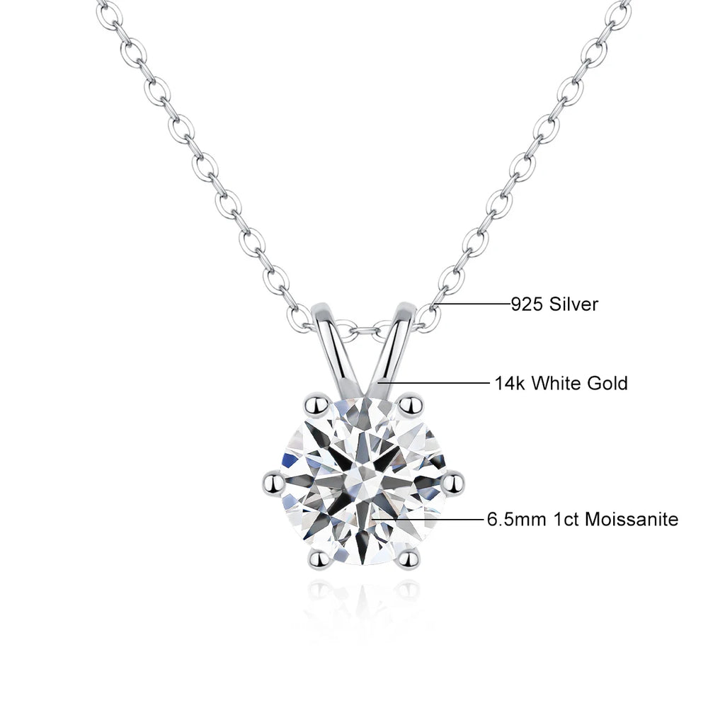 Aurora Goldsmiths Round Cut 14K Gold Moissanite Pendant Necklace – 1ct-3ct Solitaire for Women