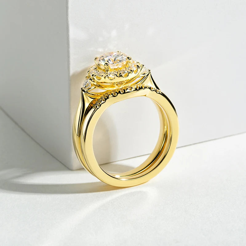 Moissanite Engagement Ring Set – 1 Carat, Gold Color 925 Sterling Silver for Women