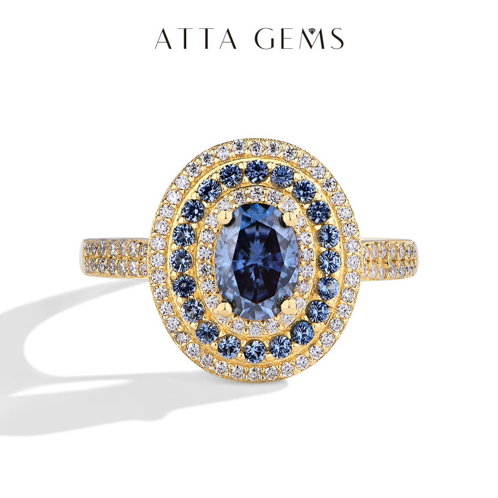 18K Gold Plated 925 Sterling Silver 1ct Blue Moissanite Oval Engagement Ring for Women