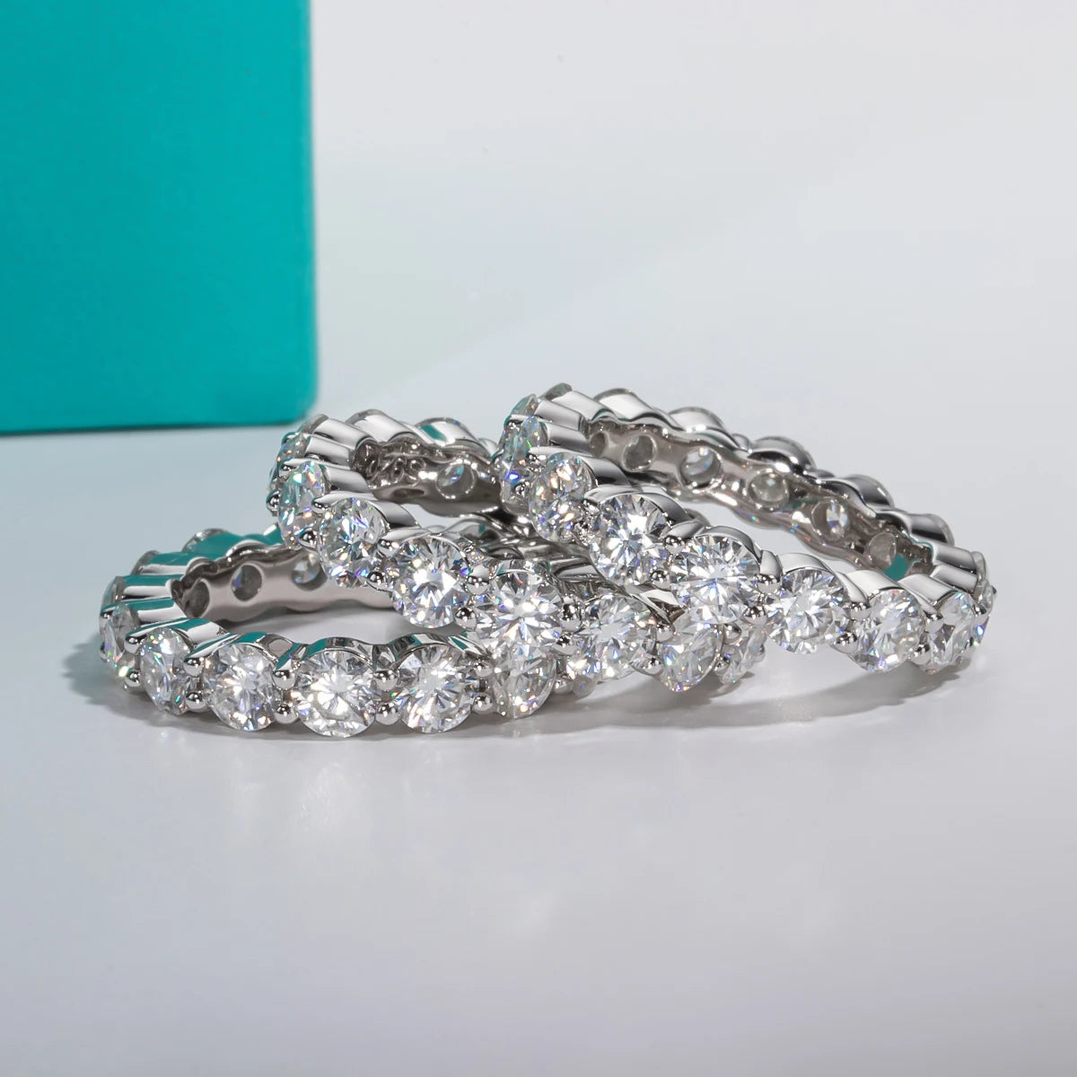 18K Gold Plated Ring 925 Sterling Silver 4mm D Color Moissanite Eternity Wedding Band