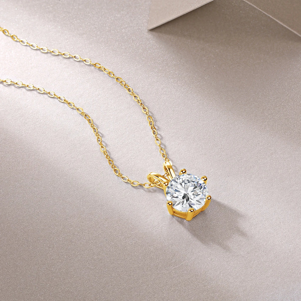 Aurora Goldsmiths Round Cut 14K Gold Moissanite Pendant Necklace – 1ct-3ct Solitaire for Women