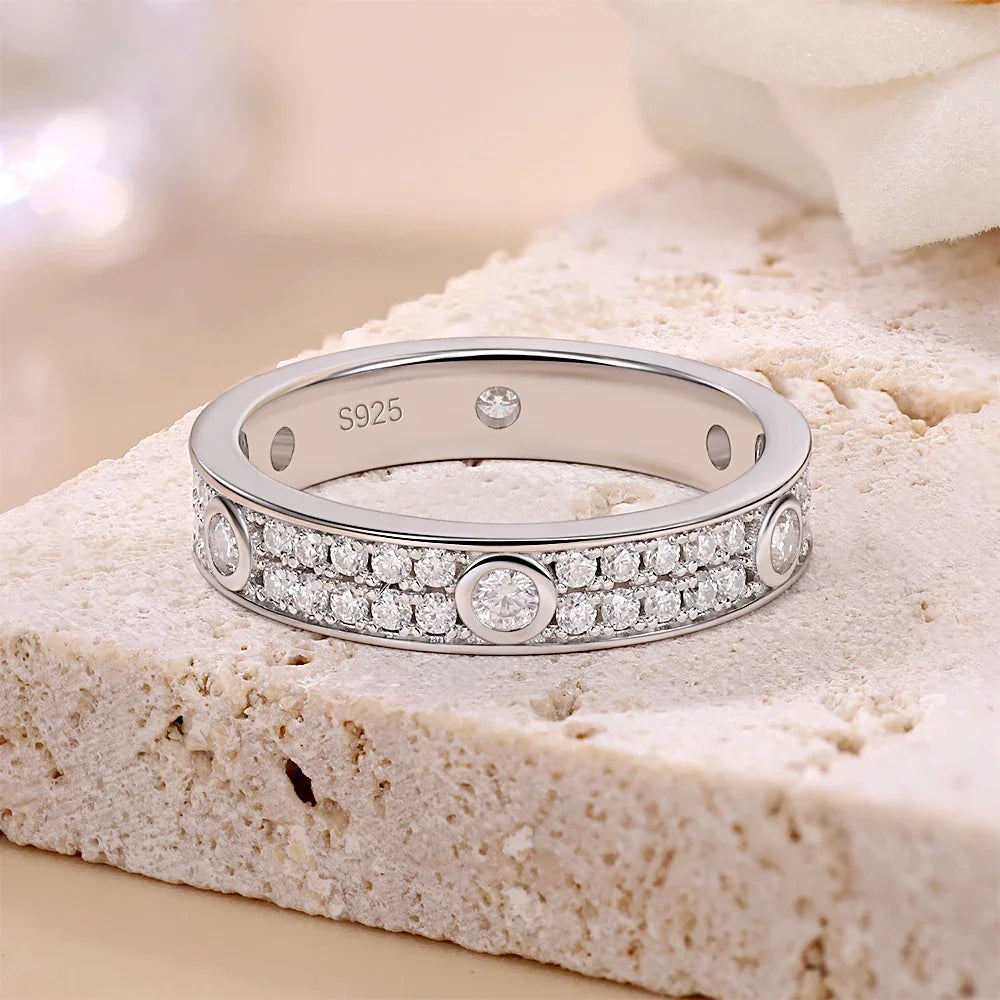 Eternity Moissanite Wedding Band 2mm White Gold Plated 925 Sterling Silver Engagement Ring