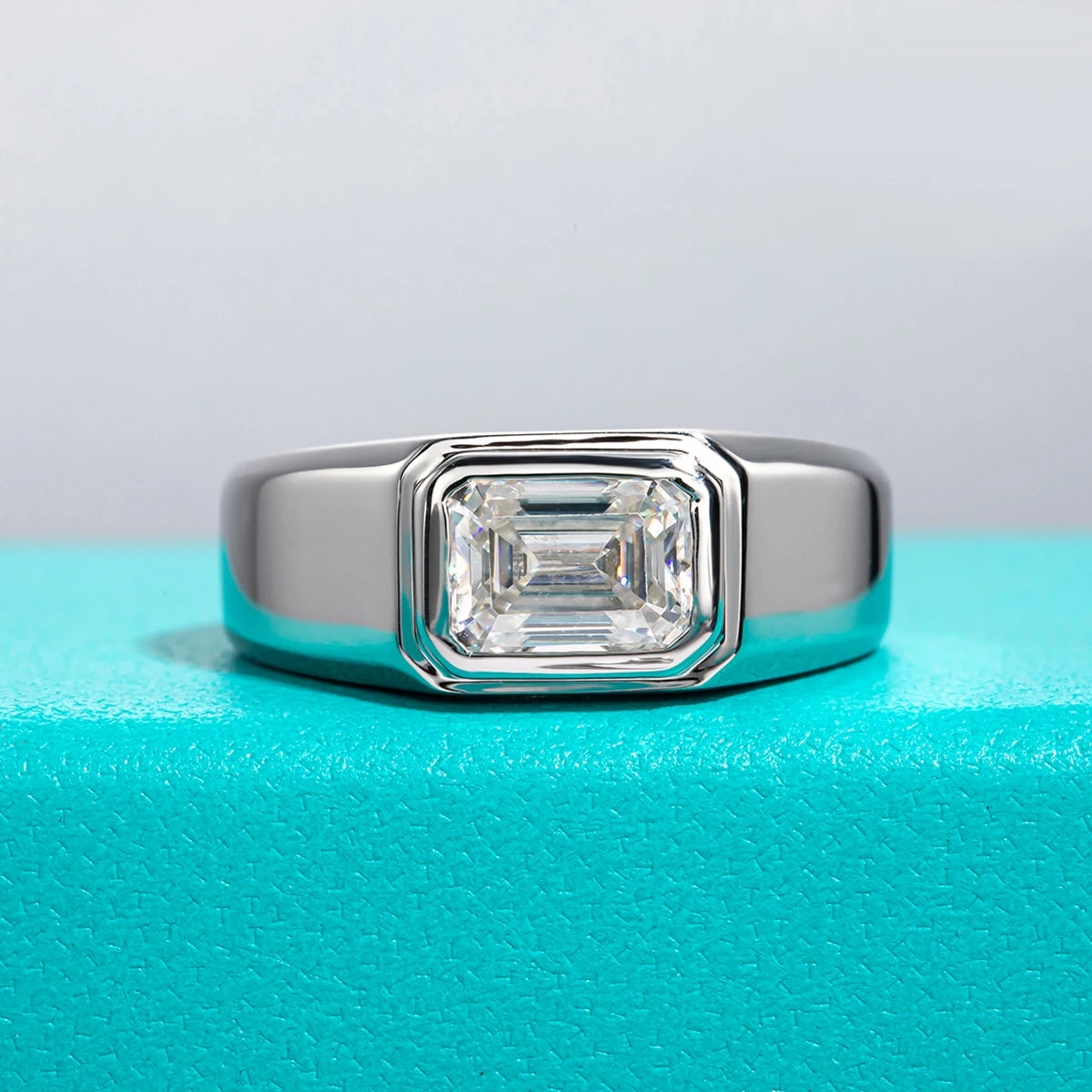 Men Moissanite Emerald Cut Ring 2CT 18K Gold Plated Sterling Silver Luxury Gift