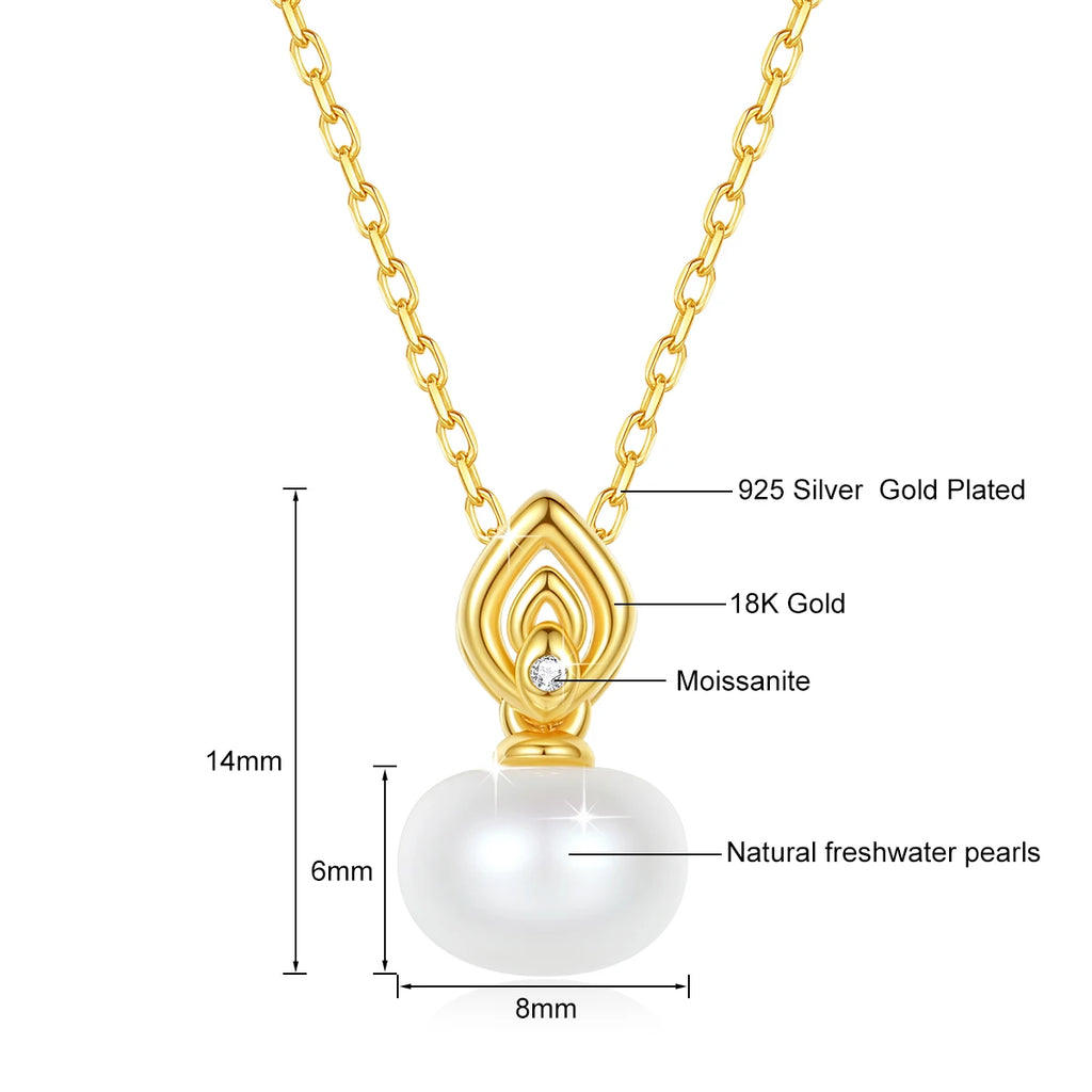 Elegant Craft Jewelry Freshwater Pearl Pendant Necklace – 18K Real Gold with Moissanite Accent