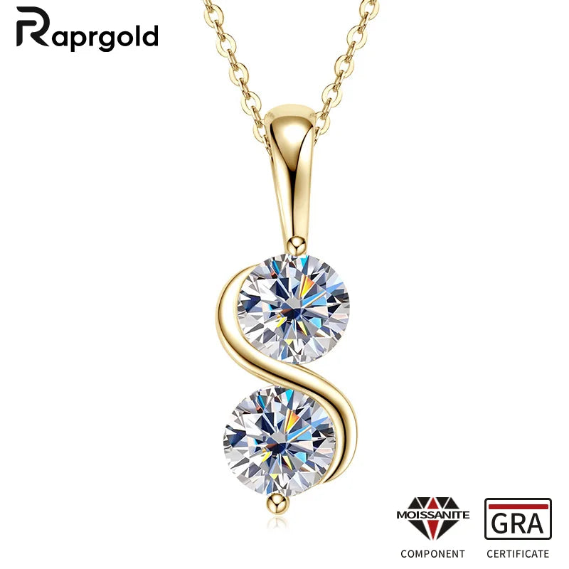 RAPRGOLD Round Cut Real 10K Gold Moissanite Pendant Necklace – Classic Diamond Alternative