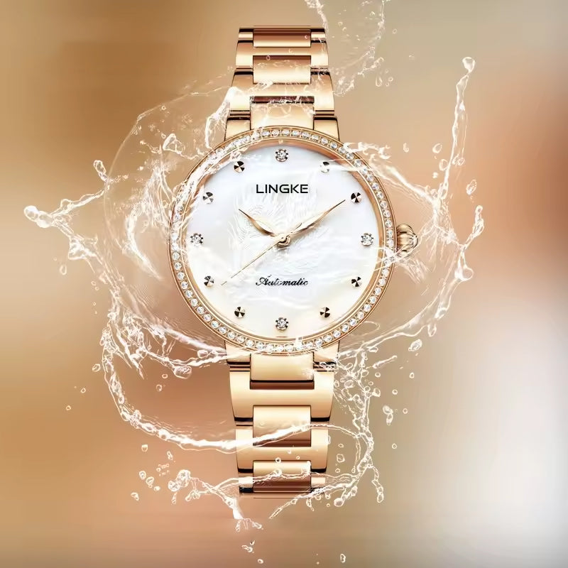 LINGKE Luxury Automatic Watch for Women | Luminous Dial with Waterproof Stainless Steel Design