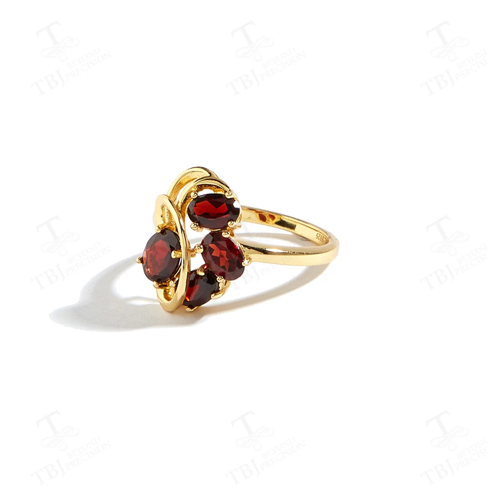 Women’s Garnet Leaf Design Ring and Earring Set Sterling Silver Waterdrop Birthstone Jewelry