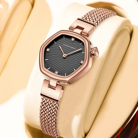 Hannah Martin Top Brand Women Stainless Steel Mesh With White Rose Gold Clock Original Japanese Quartz Movement Luxury Watches - RoyElite