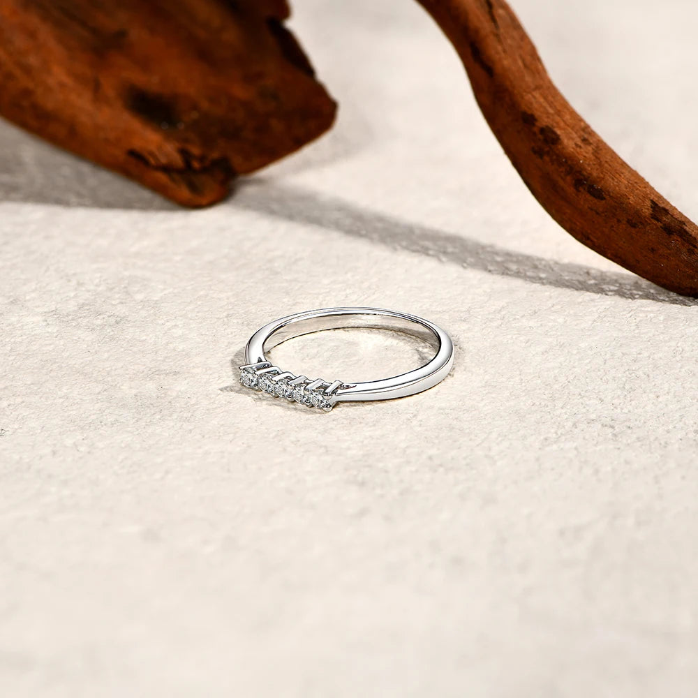 18K Gold Plated 925 Sterling Silver 2mm D Color Moissanite Stackable Wedding Band