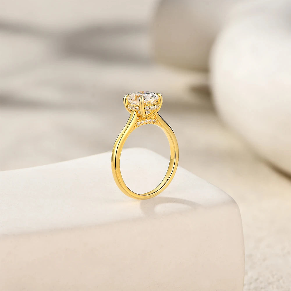 18K Gold Plated Oval Moissanite Engagement Ring 2CT Diamond Sterling Silver Wedding Jewelry