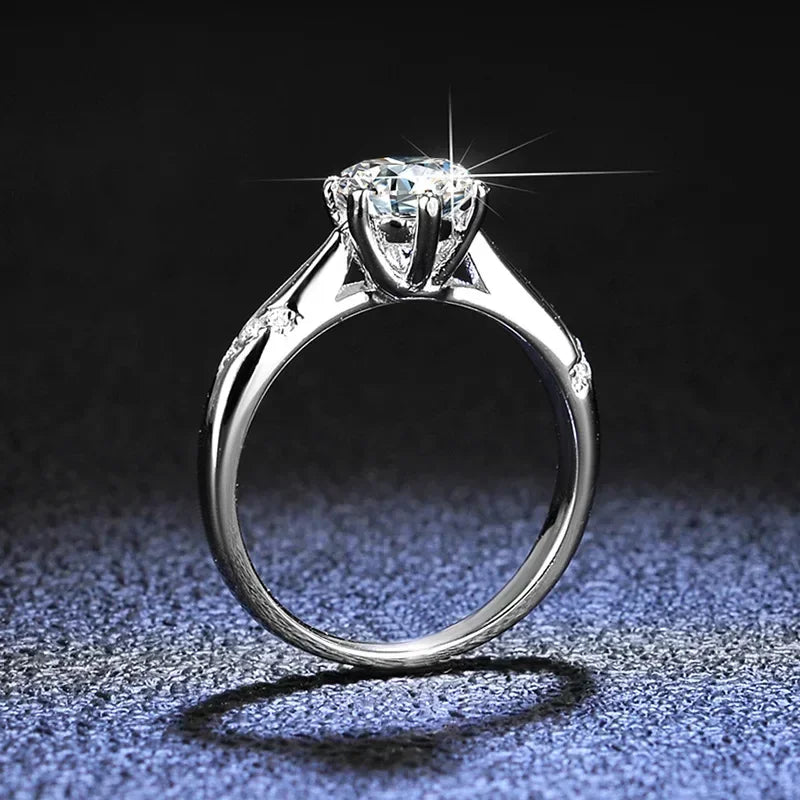 Platinum Moissanite Engagement Ring Six Claw Round Cut Diamond Design for Women Fine Jewelry