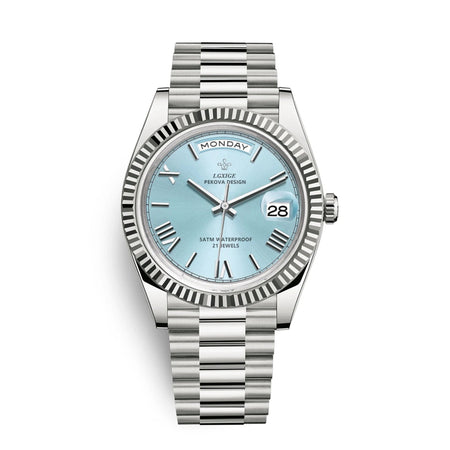 LGXIGE Sky Blue Watch of Men 40mm Day Date Retro Quartz Wristwatches Top Brand Luxury Male Wrist Watch For Men Waterproof Clock - RoyElite