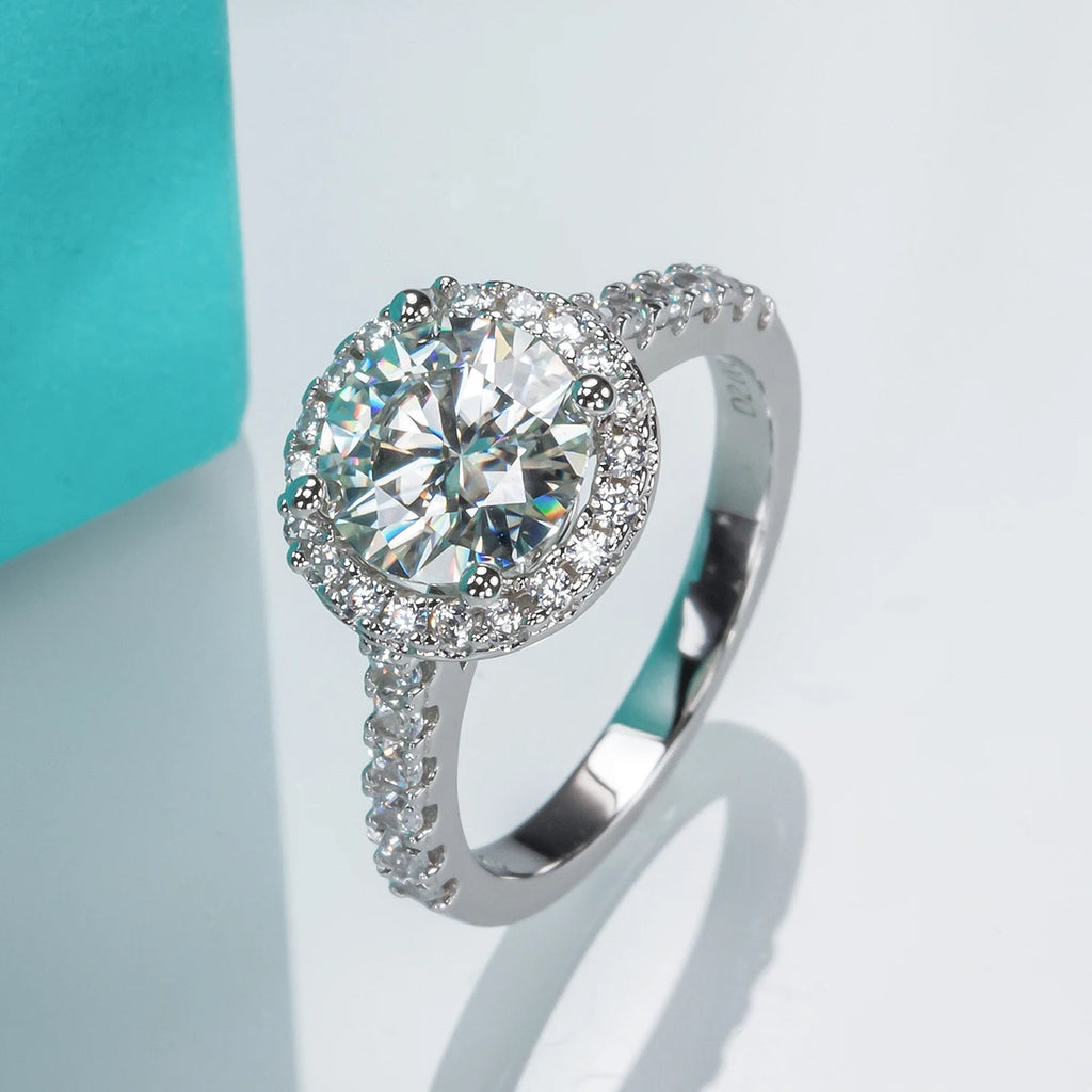 AnuJewel 2ct D Color Moissanite Halo Engagement Ring – 925 Sterling Silver Wedding Band