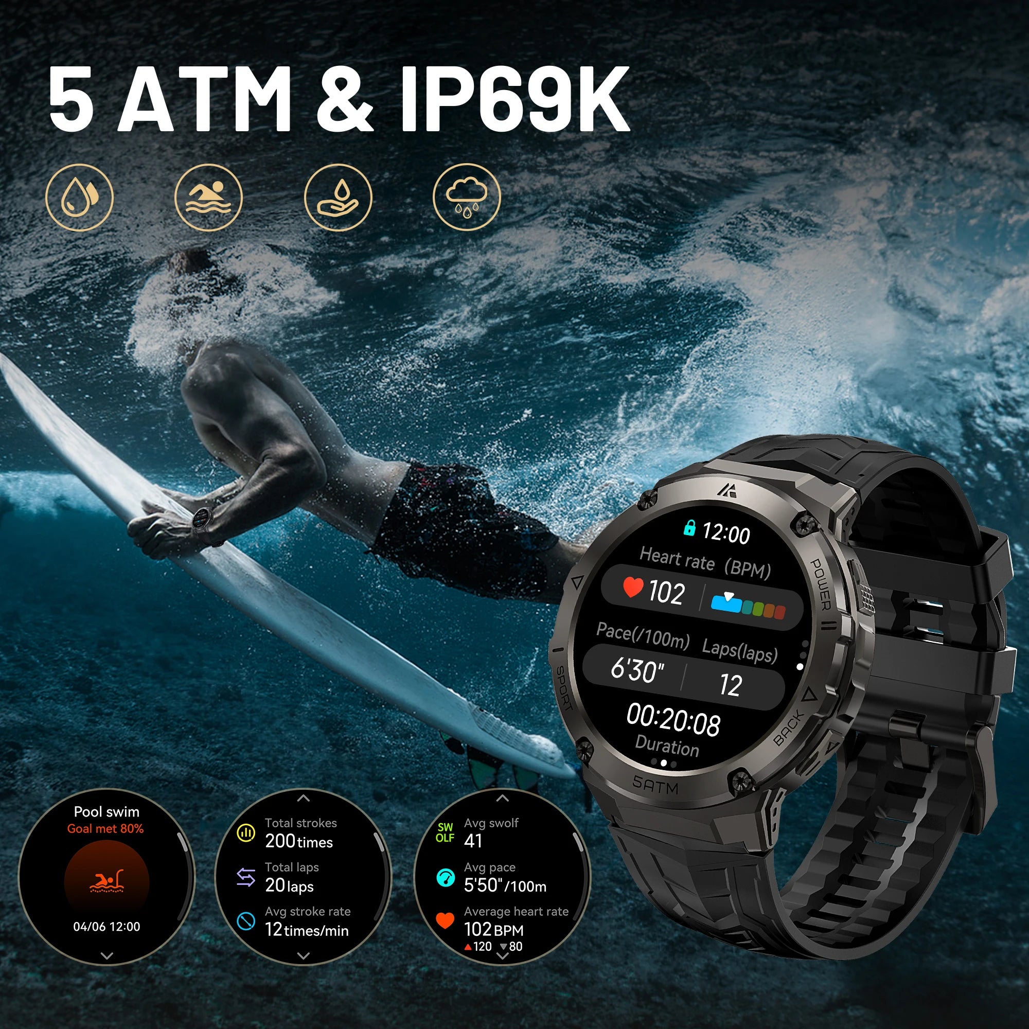 Men’s GPS Smartwatch with Compass Altimeter Heart Rate Sleep Tracking AMOLED Display