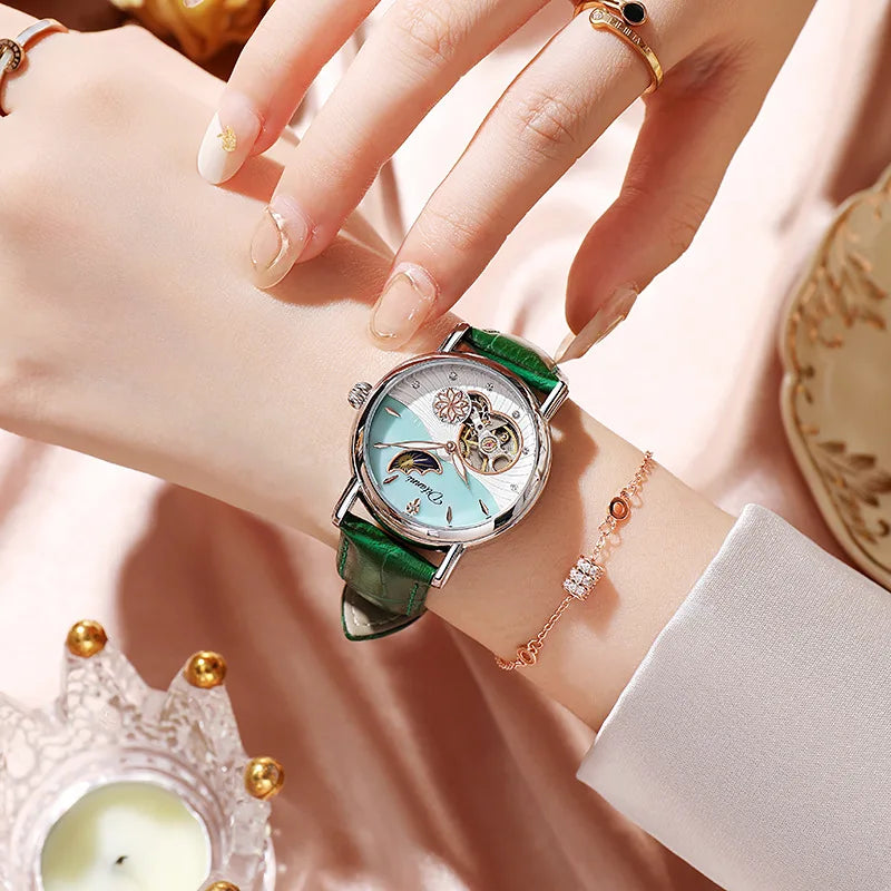 Rotatable Flowers Female Watch Women Top Brand Luxury Fashion Moon Phase Waterproof Lady Automatic Mechanical Watches Reloj