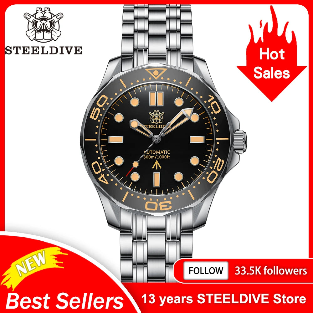 STEELDIVE SD1957 New Strap 42MM Vintage Bezel 200M Waterproof NH35 Green Luminou Sapphire Glass Automatic  Dive Watch Reloj