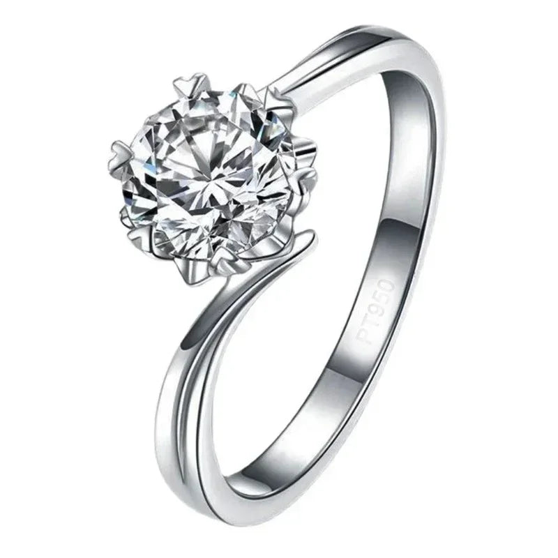 Platinum Engagement Ring 1 Carat Moissanite Diamond Classic Women Wedding Jewelry Gift