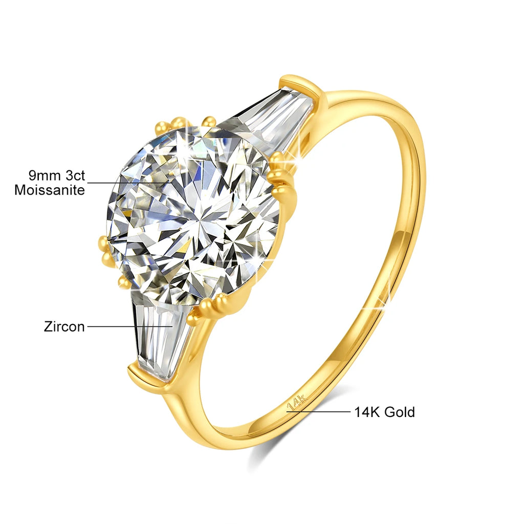 Szjinao 9mm Moissanite Ring – Real 14K Gold, D Color Brilliant Cut Wedding Band for Women