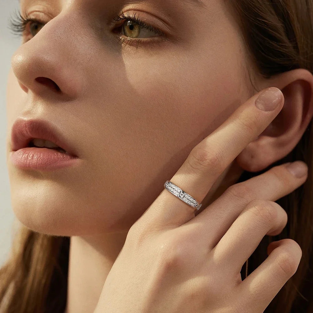 Eternity Moissanite Wedding Band 2mm White Gold Plated 925 Sterling Silver Engagement Ring