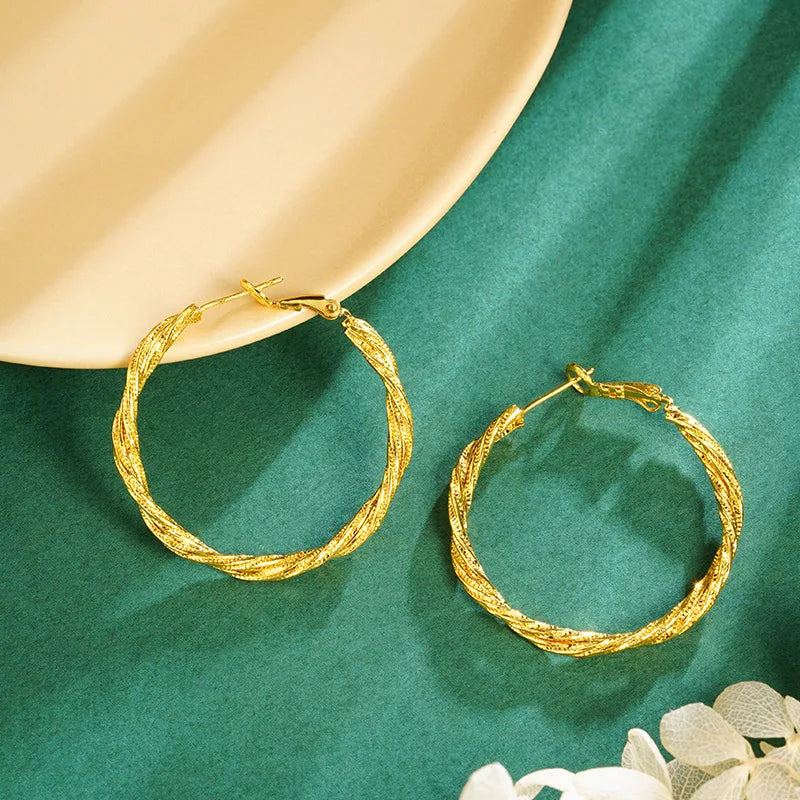 Golden Luxe 24K Pure Gold Twist Circle Earrings – Luxury Finish