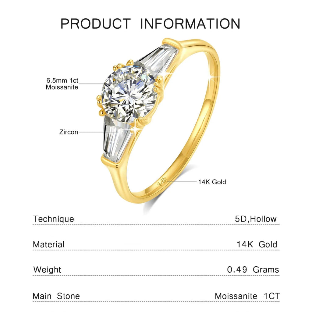 Szjinao 9mm Moissanite Ring – Real 14K Gold, D Color Brilliant Cut Wedding Band for Women