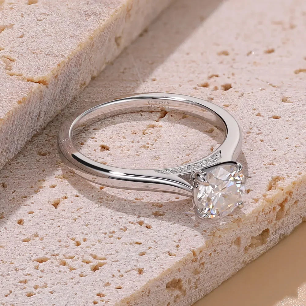 Sterling Silver Moissanite Solitaire Engagement Ring 1CT Round Cut Diamond Wedding Jewelry