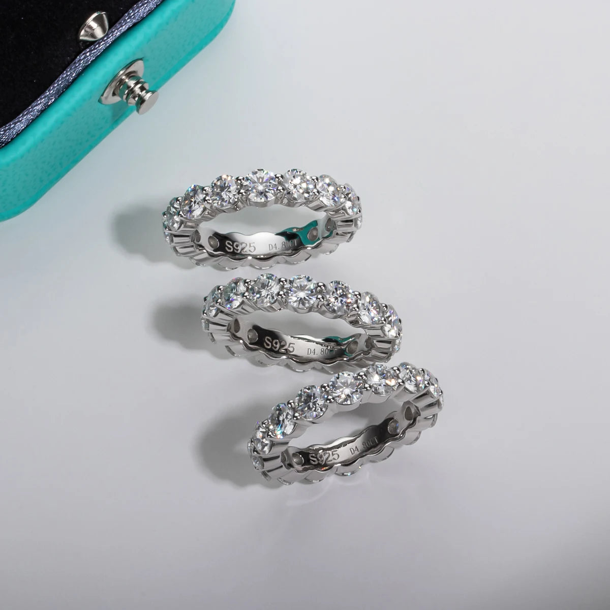 18K Gold Plated Ring 925 Sterling Silver 4mm D Color Moissanite Eternity Wedding Band