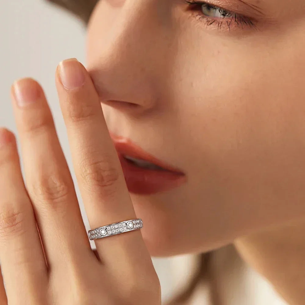 Eternity Moissanite Wedding Band 2mm White Gold Plated 925 Sterling Silver Engagement Ring