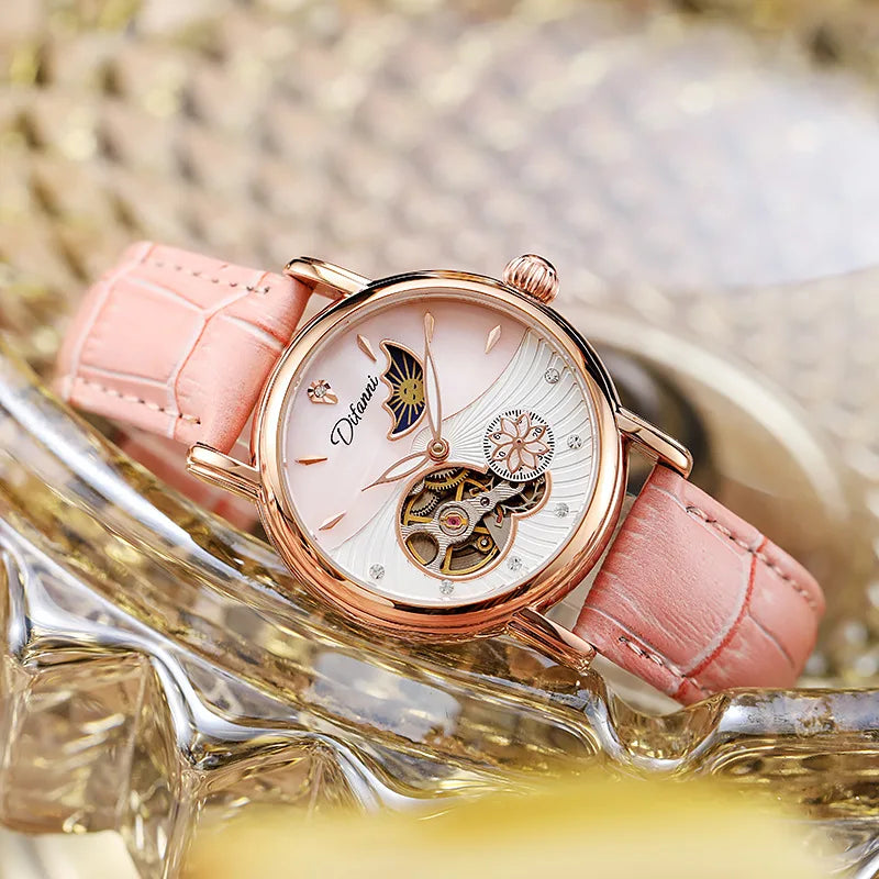 Rotatable Flowers Female Watch Women Top Brand Luxury Fashion Moon Phase Waterproof Lady Automatic Mechanical Watches Reloj