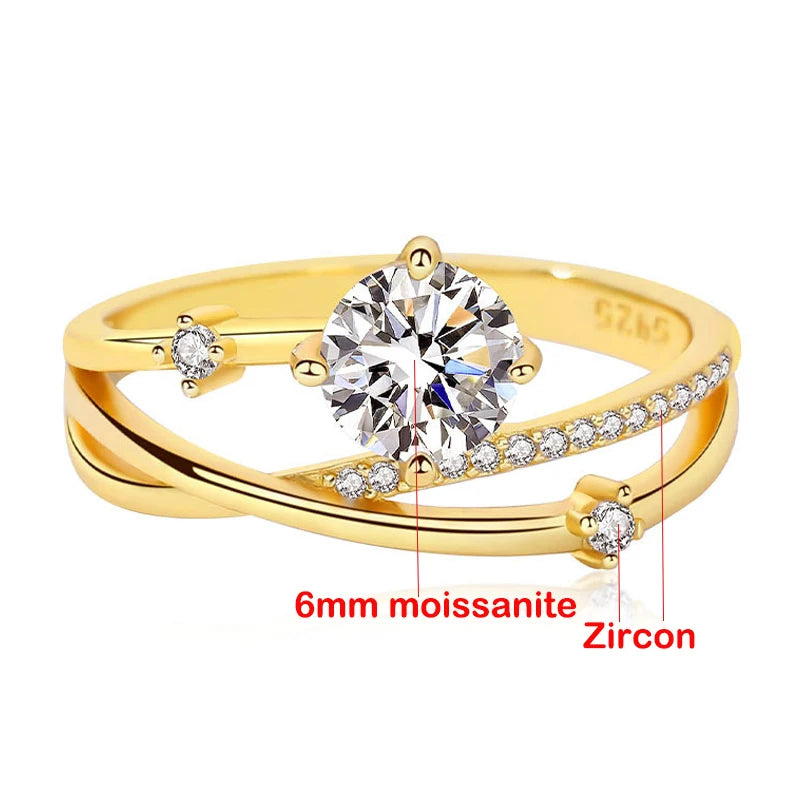 TFGLBU 0.8CT VVS Moissanite Ring – Excellent Cut, Gold-Plated 925 Sterling Silver Band