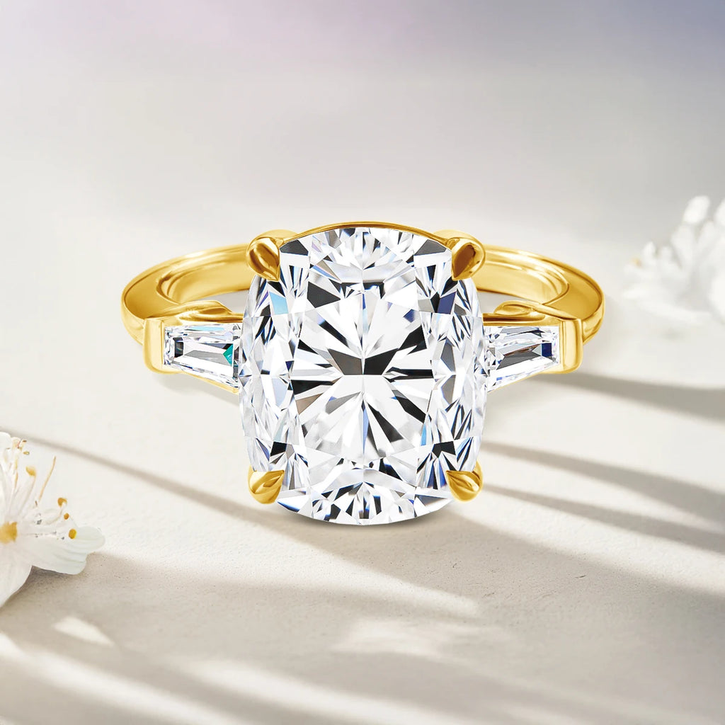 Szjinao 14K Gold Cushion Cut Moissanite Engagement Ring – 8 Carat D Color Certified