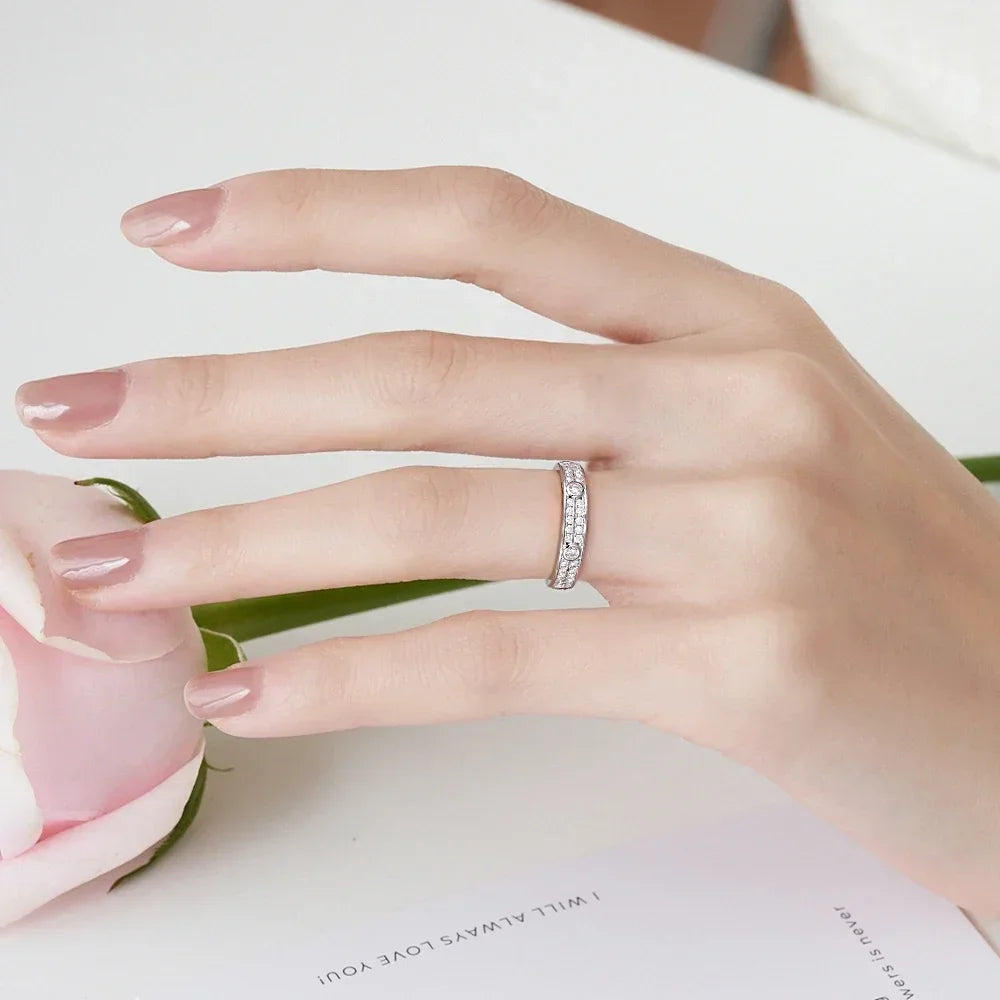 Eternity Moissanite Wedding Band 2mm White Gold Plated 925 Sterling Silver Engagement Ring