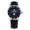 Starry blue aventurine dial moonphase watch with black leather strap on white