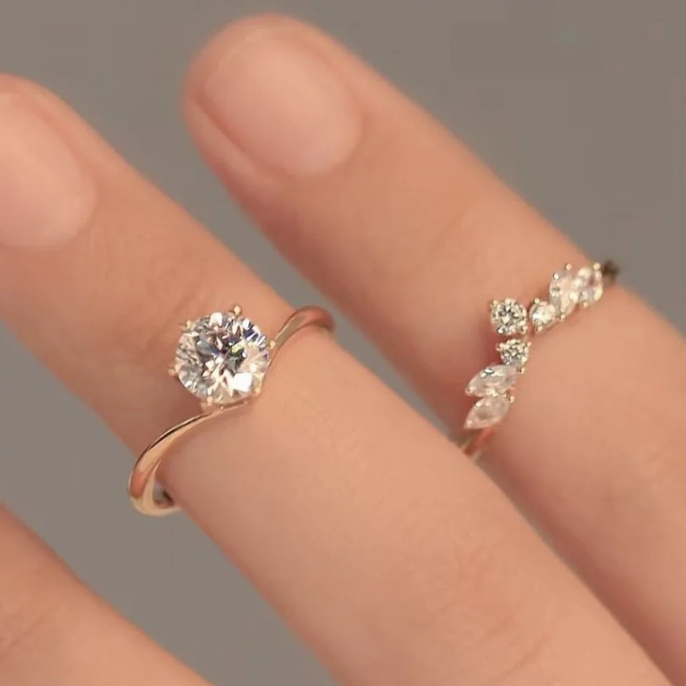 Sterling Silver Moissanite Ring Set D Color Round Cut Diamond Alternative for Women Jewelry