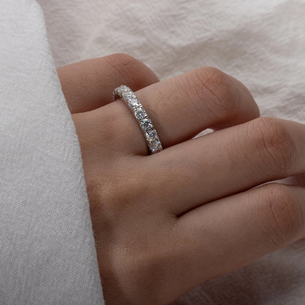 18K Gold Plated 925 Sterling Silver 3mm D Color Moissanite Eternity Wedding Band