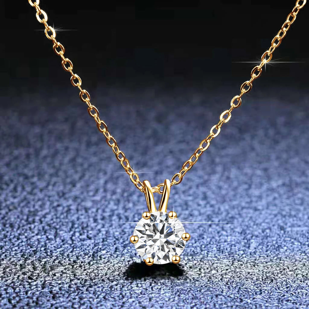 Aurora Goldsmiths Round Cut 14K Gold Moissanite Pendant Necklace – 1ct-3ct Solitaire for Women