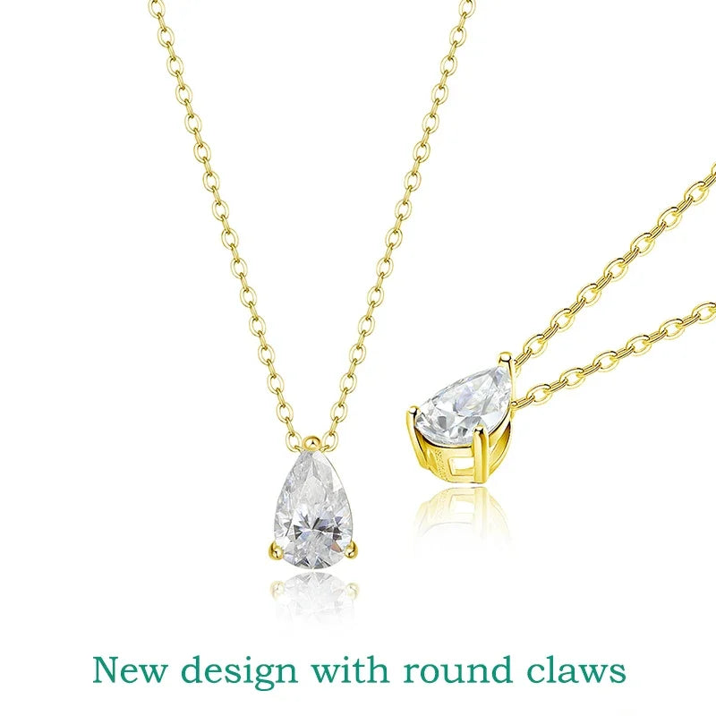 Smyoue Pear Cut D VVS1 Moissanite Necklace – 18K White Gold Plated Sterling Silver Pendant
