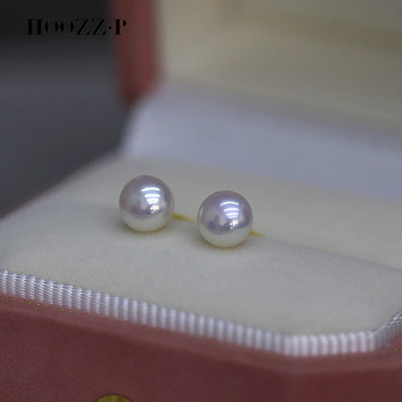 HOOZZ.P Akoya Pearl Stud Earrings AA Quality – 14K Gold & Sterling Silver Mount