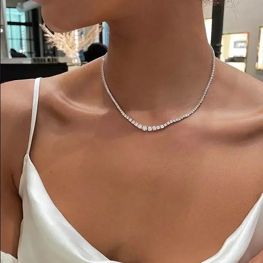 Women’s Moissanite Tennis Necklace Sterling Silver Gradient Diamond Choker Sparkling Jewelry