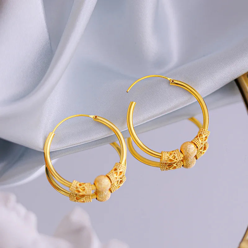 DIWENFU 18K Yellow Gold Geometric Earrings – Elegant Women’s Design