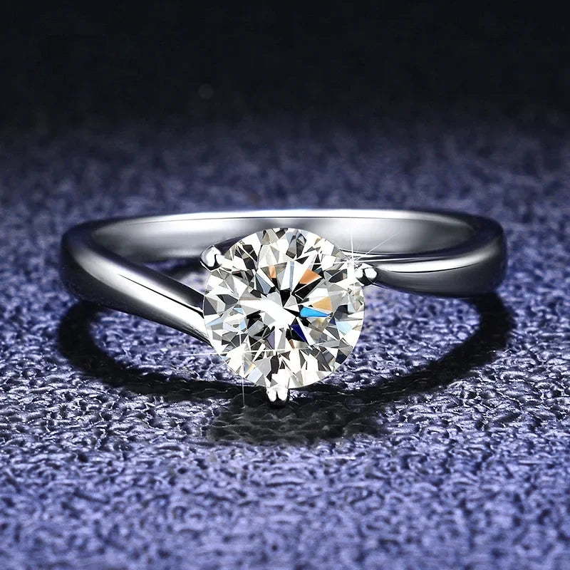 Women’s 1CT Moissanite Engagement Ring in 18K White Gold Classic Wedding Band with Certificate