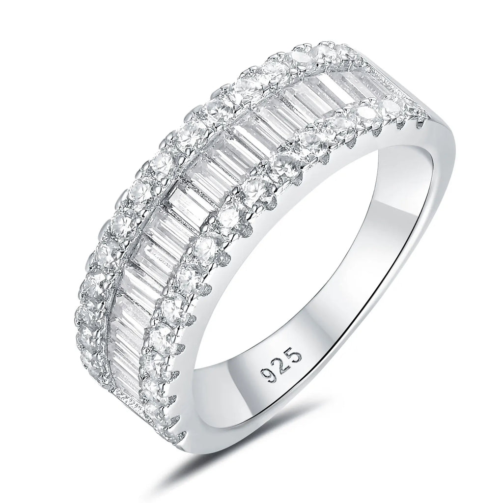 Newshe D Color Moissanite Half Eternity Wedding Band – 925 Sterling Silver Setting
