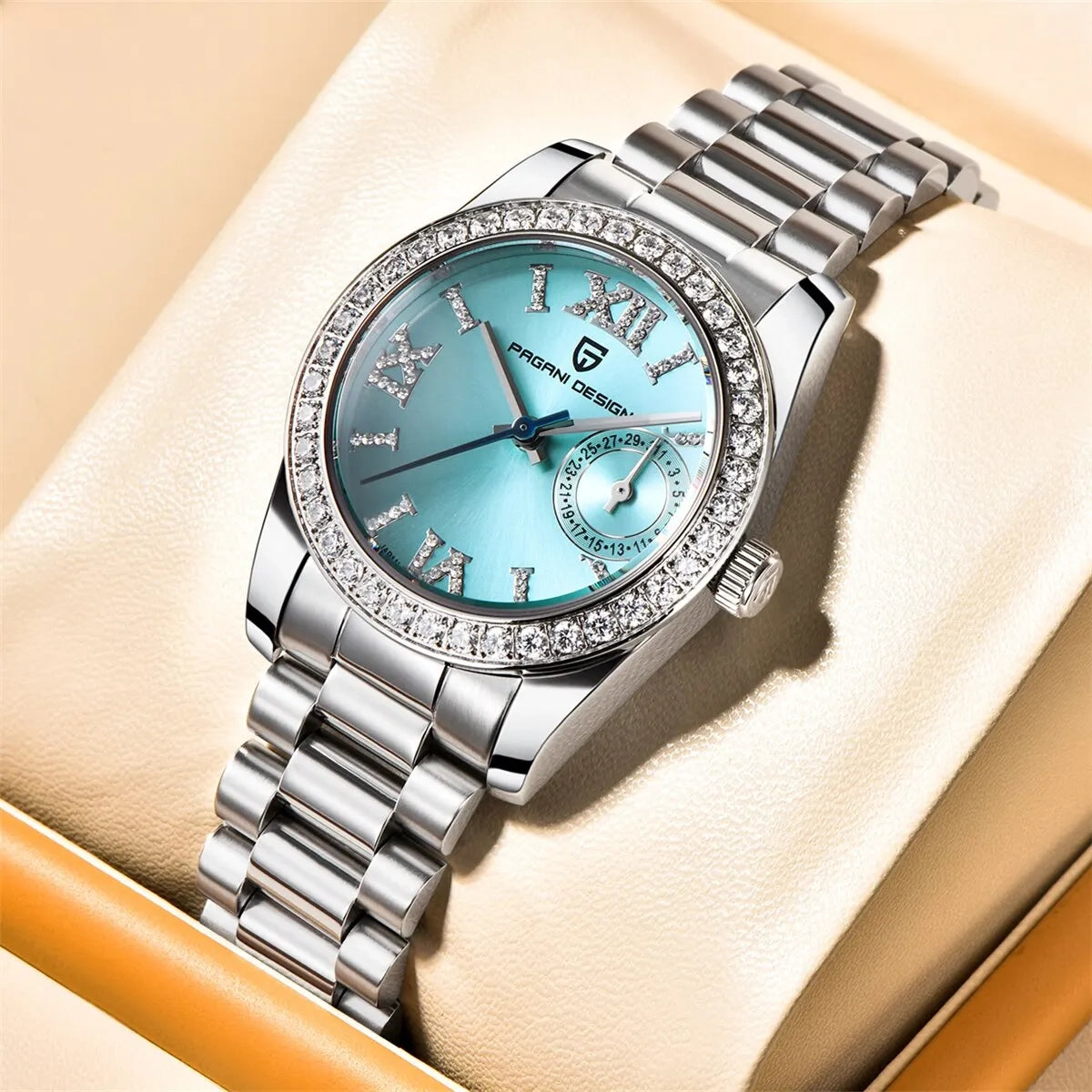 Women’s Quartz Watch 32mm Sapphire Crystal Dial Crystal Bezel Stainless Steel Water Resistant